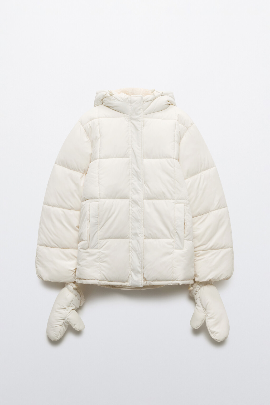 Куртка стеганая с капюшоном и рукавицами - цвет молочный - 10