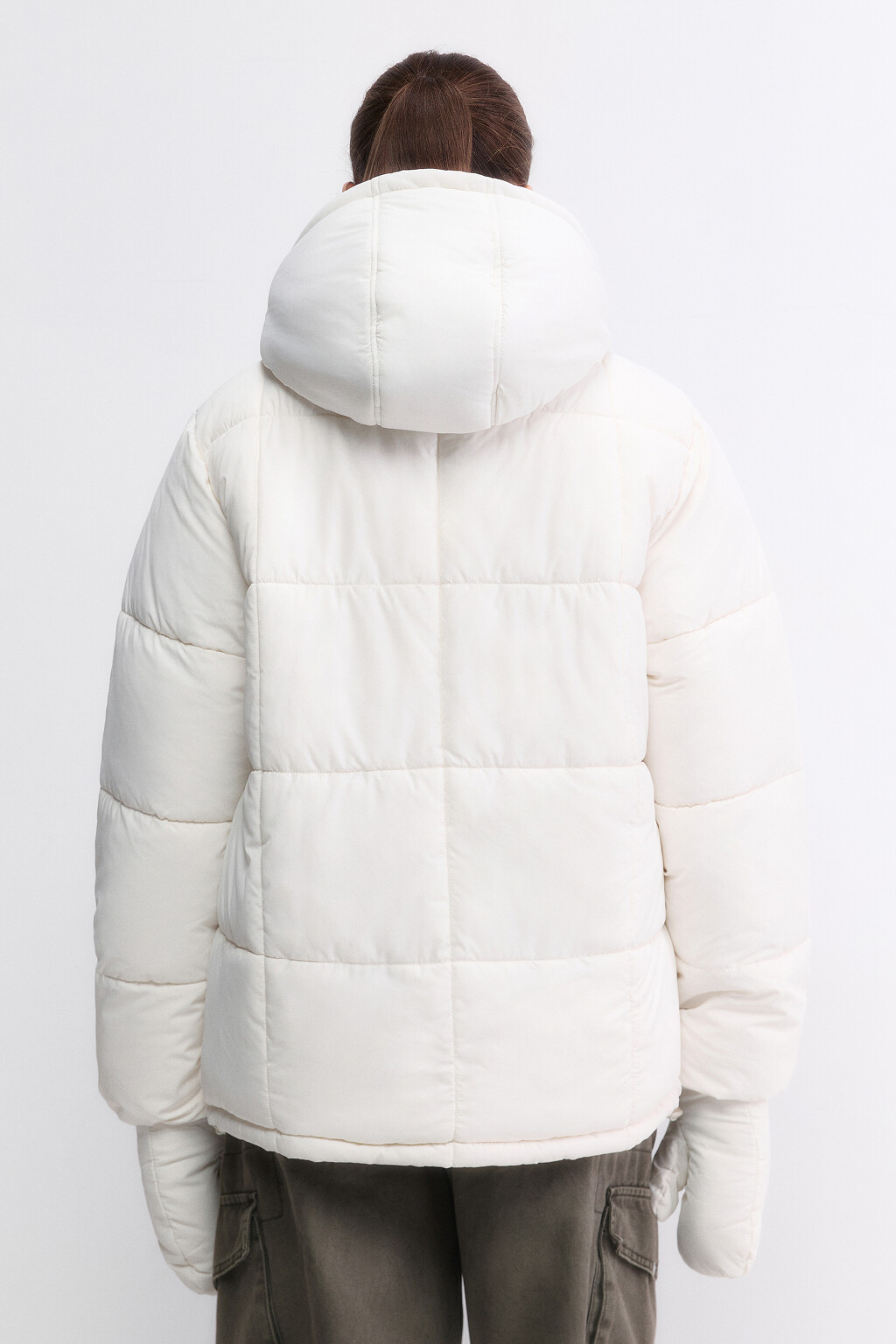 Куртка стеганая с капюшоном и рукавицами - цвет молочный - 3