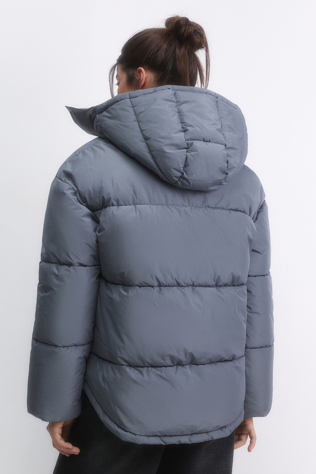 Куртка oversize стеганая с капюшоном - цвет серый - 4