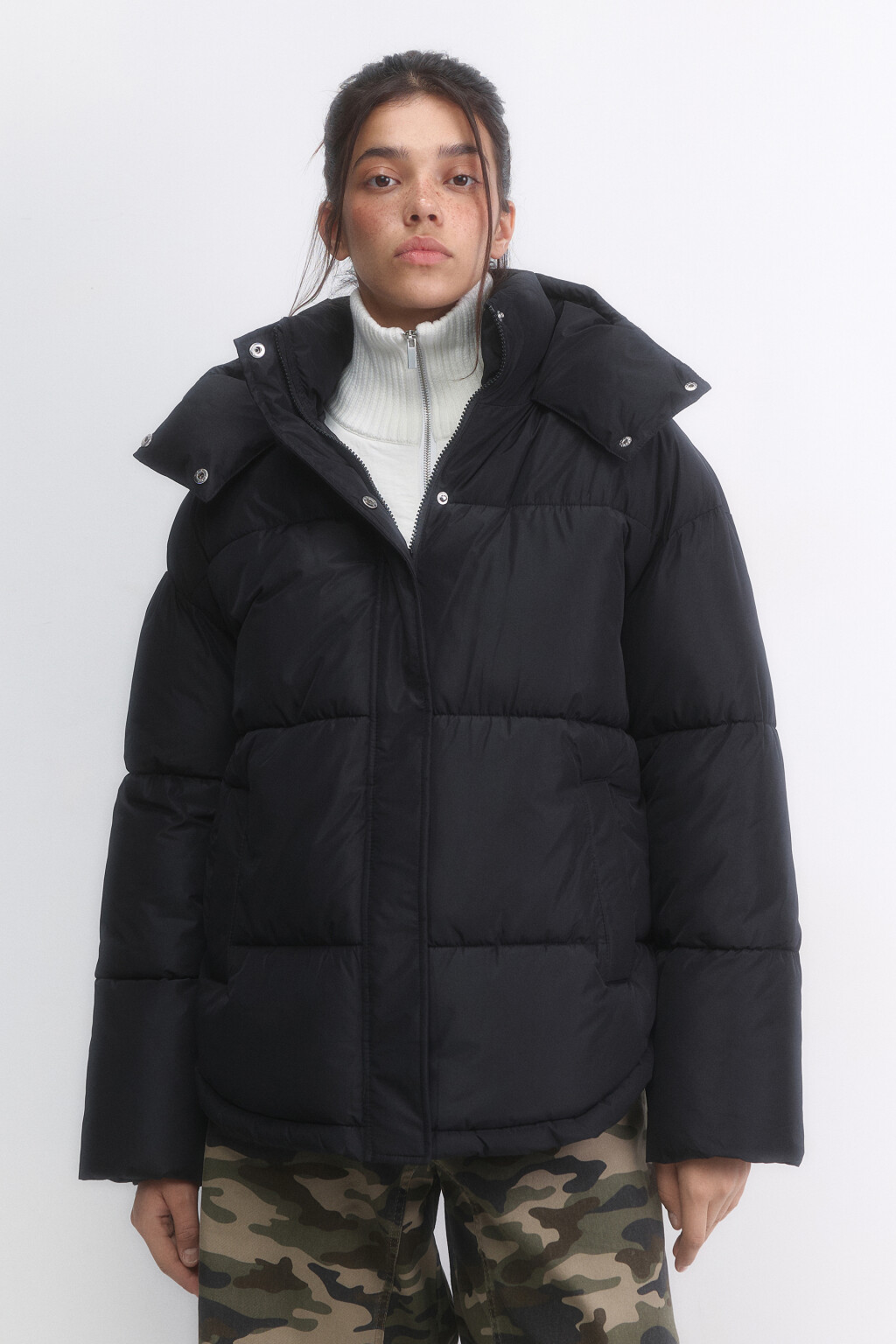 Куртка oversize стеганая с капюшоном - цвет черный - 3