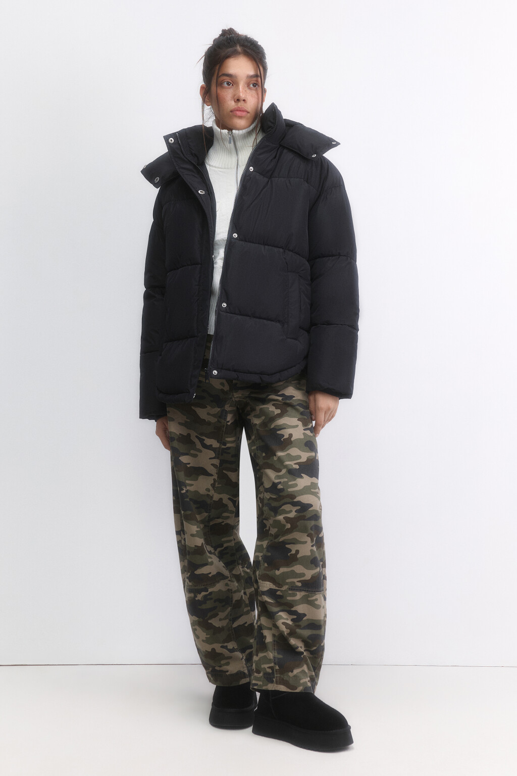 Куртка oversize стеганая с капюшоном - цвет черный - 6