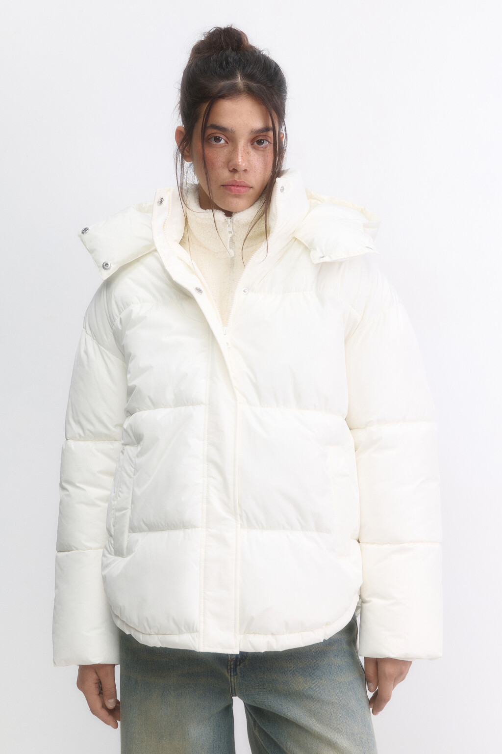 Куртка oversize стеганая с капюшоном - цвет молочный - 2