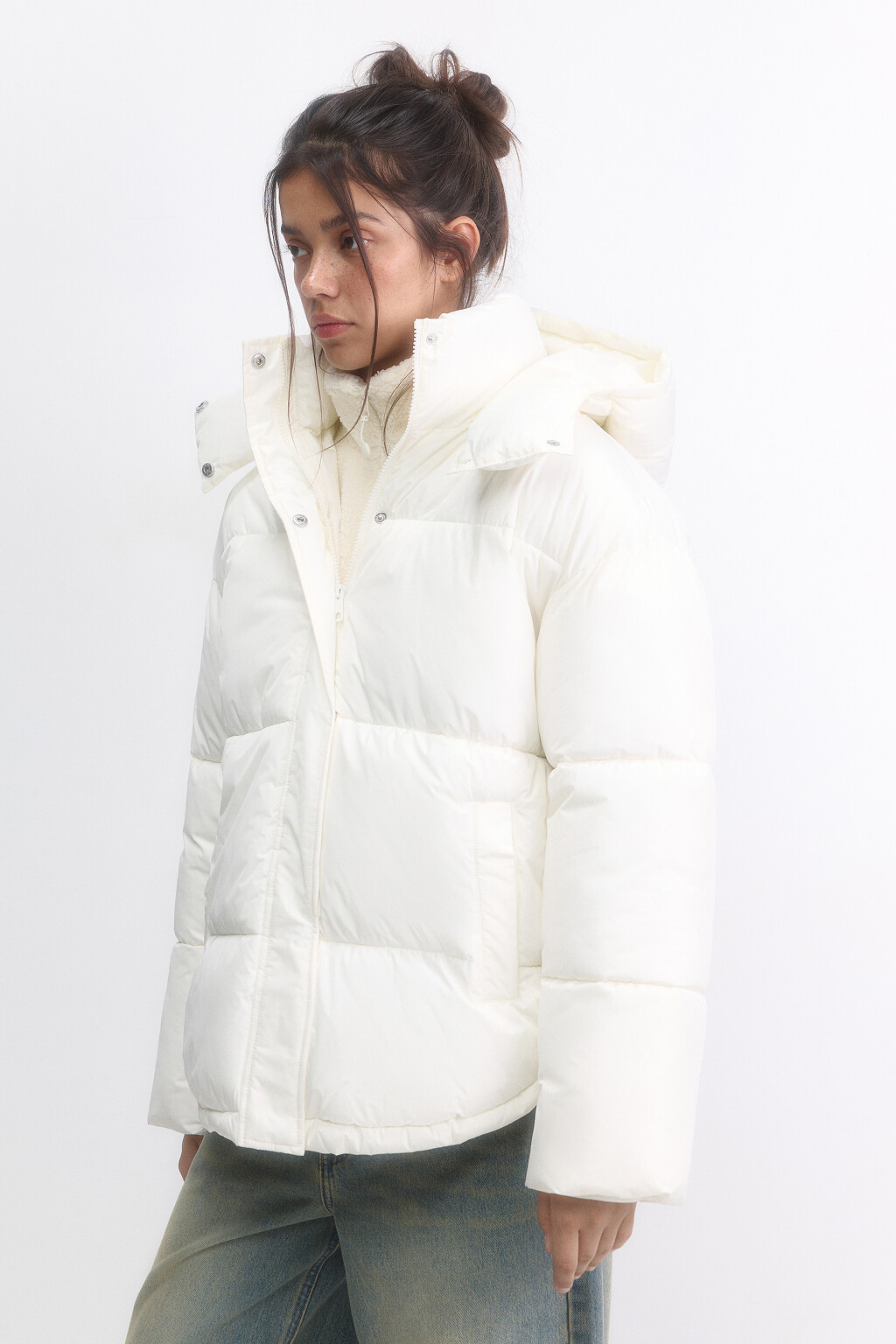 Куртка oversize стеганая с капюшоном - цвет молочный - 3