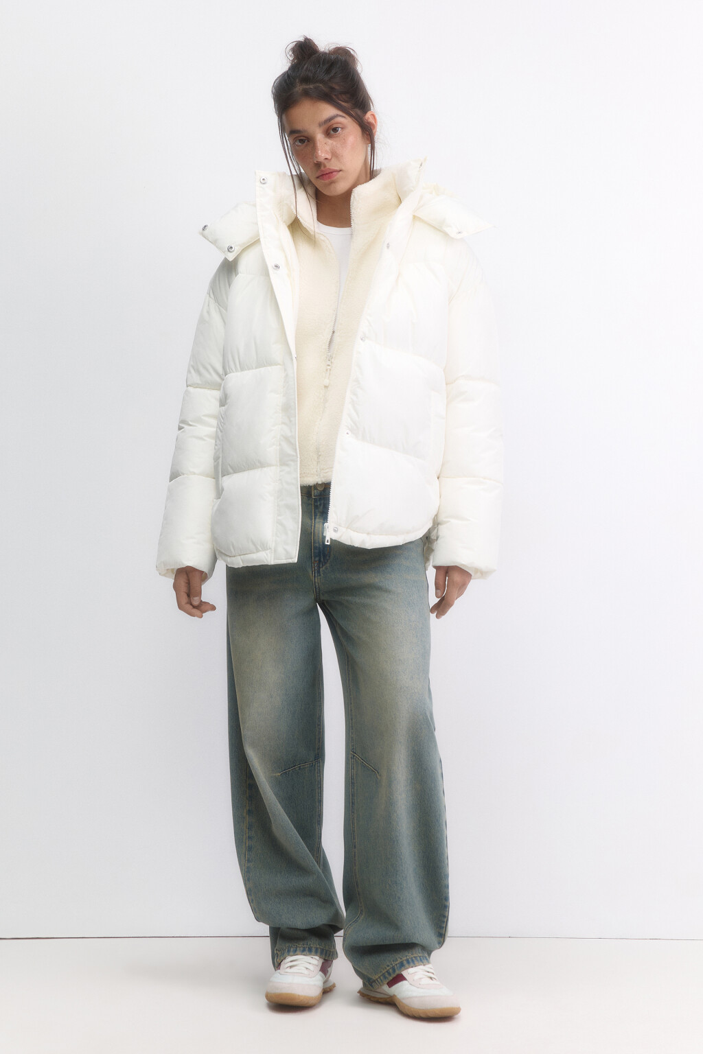 Куртка oversize стеганая с капюшоном - цвет молочный - 5