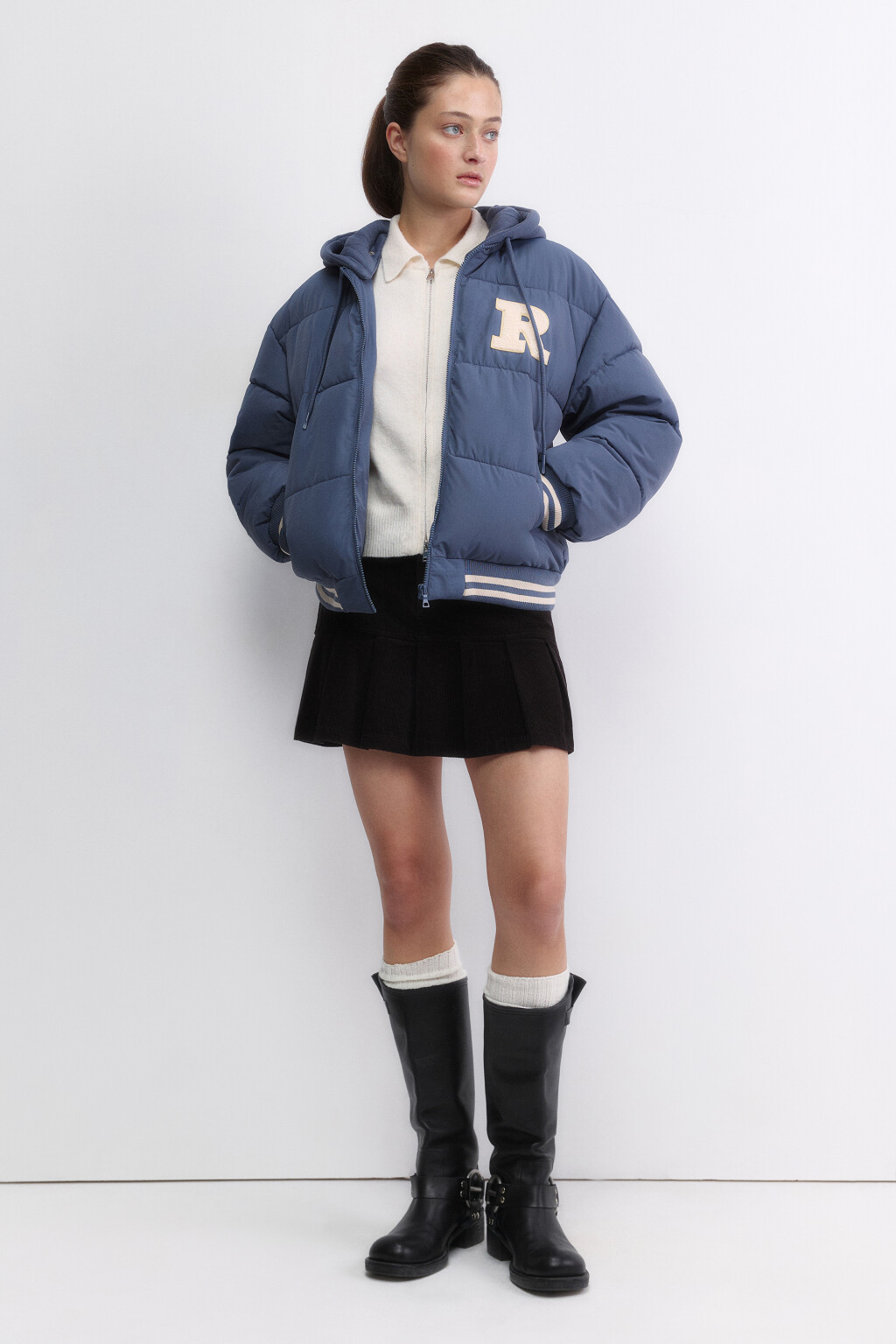 Куртка стеганая с капюшоном и патчем - цвет серый - 5