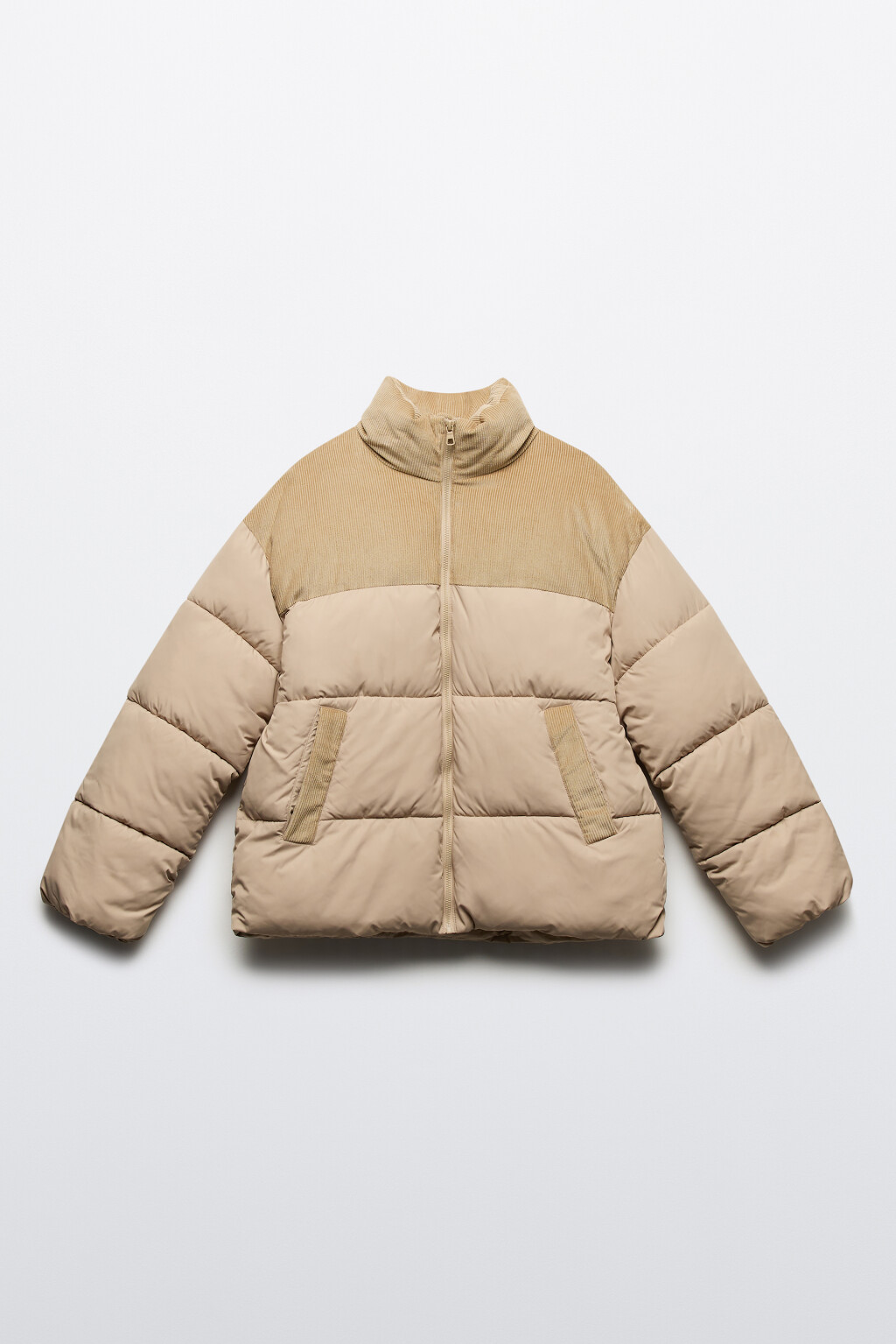 Куртка-пуховик стеганая с вельветовой вставкой - цвет молочный - 10