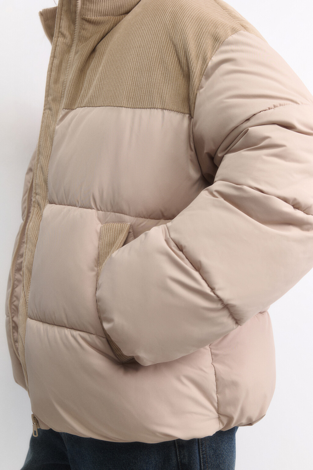 Куртка-пуховик стеганая с вельветовой вставкой - цвет молочный - 8