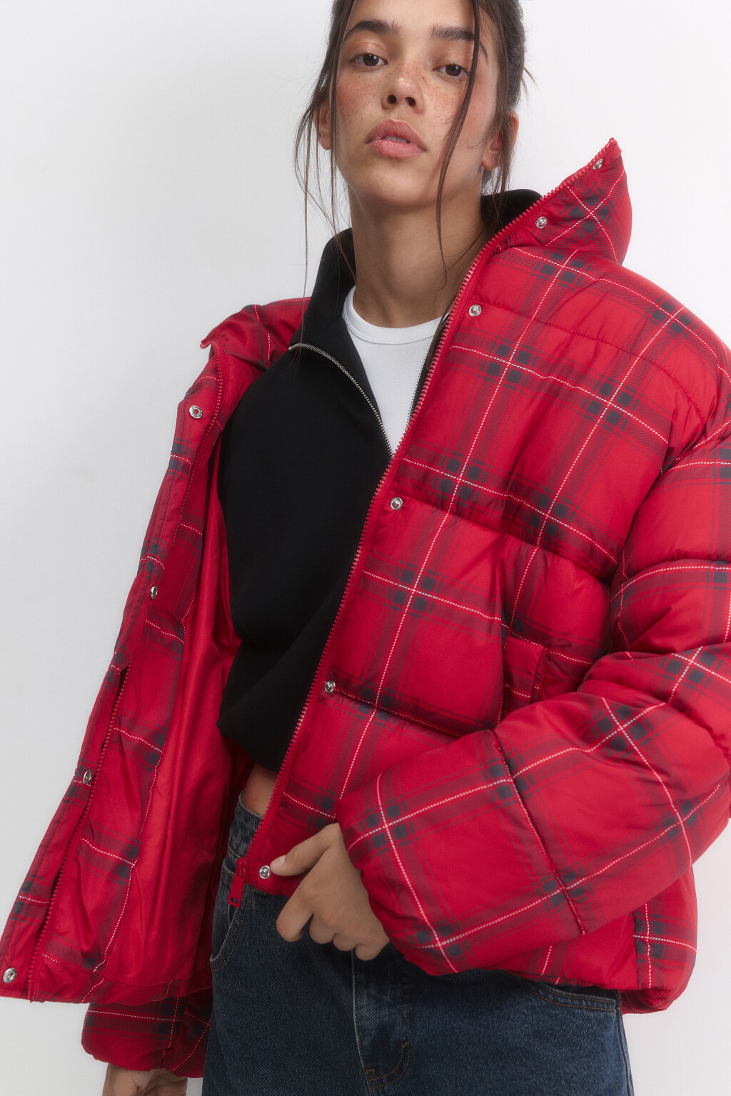 Куртка-пуховик стеганая с принтом в клетку - цвет мультиколор - 1