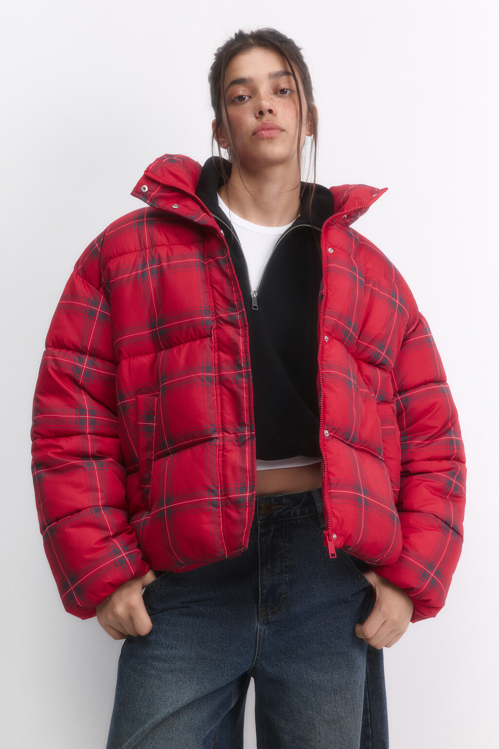 Куртка-пуховик стеганая с принтом в клетку - цвет мультиколор - 2