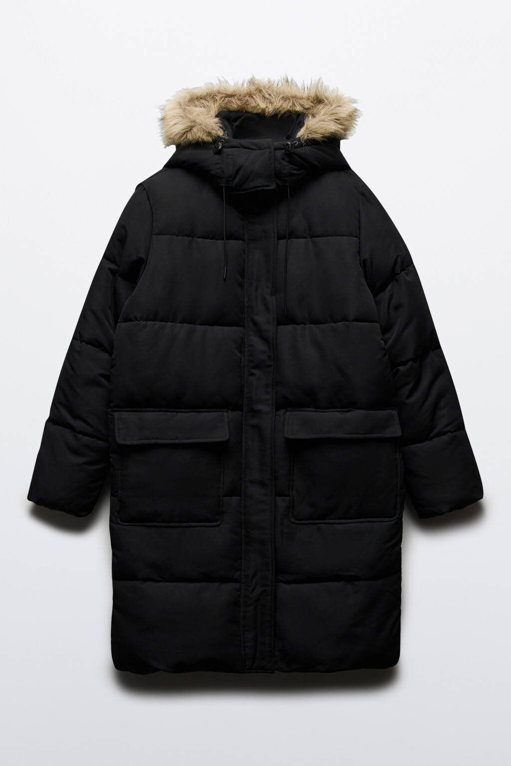 Куртка удлиненная с капюшоном и опушкой - цвет черный - 9