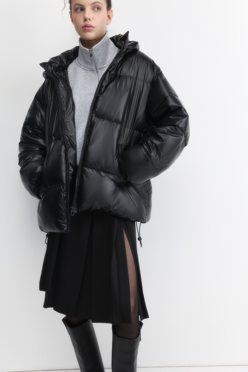 Куртка стеганая с жемчужным эффектом - цвет черный - 1