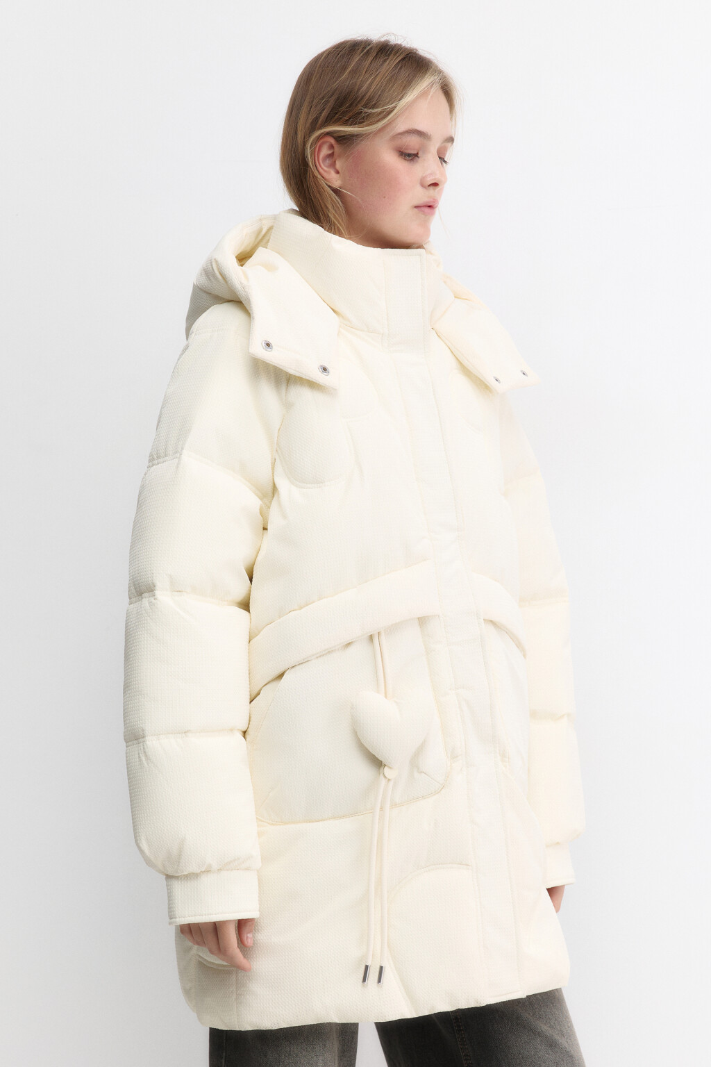 Куртка утепленная с капюшоном и фигурной стежкой - цвет молочный - 3