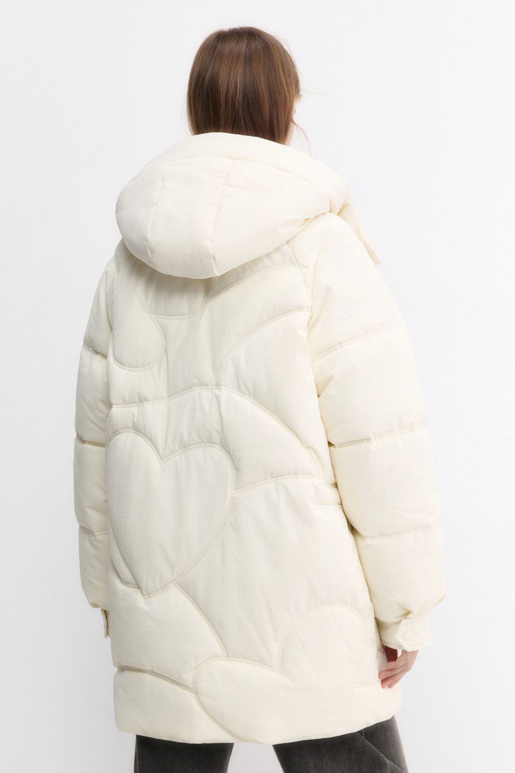 Куртка утепленная с капюшоном и фигурной стежкой - цвет молочный - 4