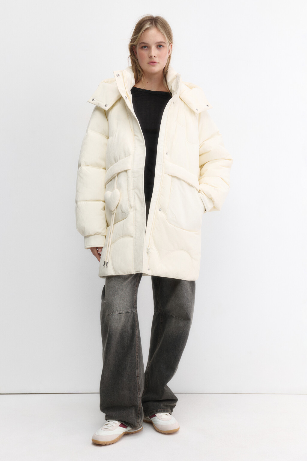 Куртка утепленная с капюшоном и фигурной стежкой - цвет молочный - 5