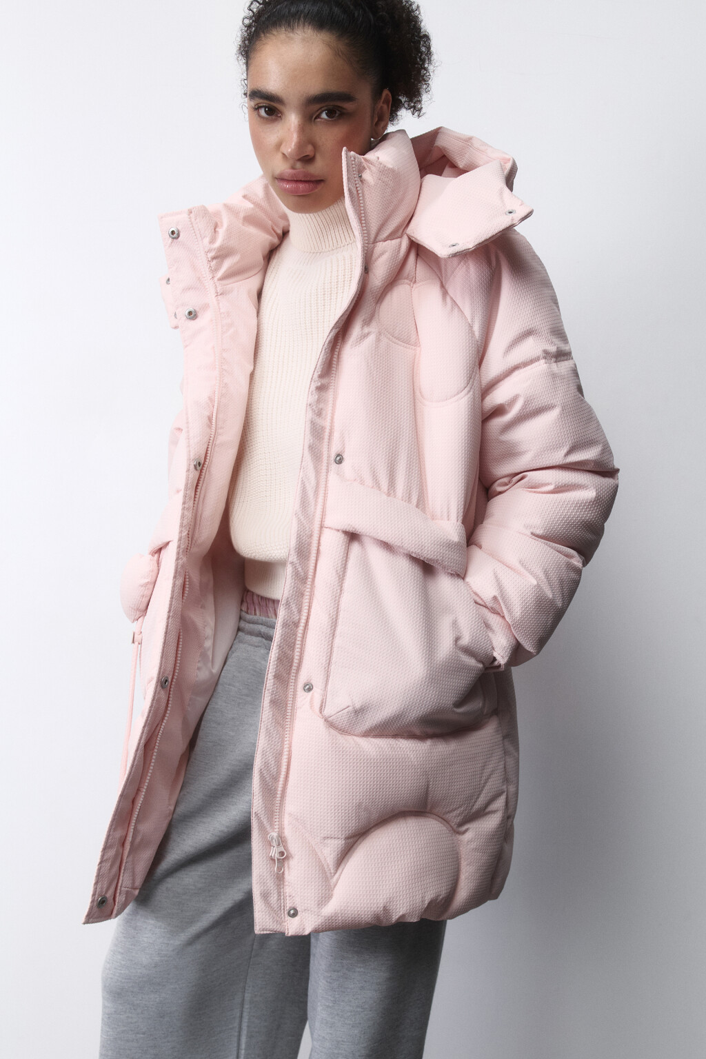 Куртка утепленная с капюшоном и фигурной стежкой - цвет розовый - 1