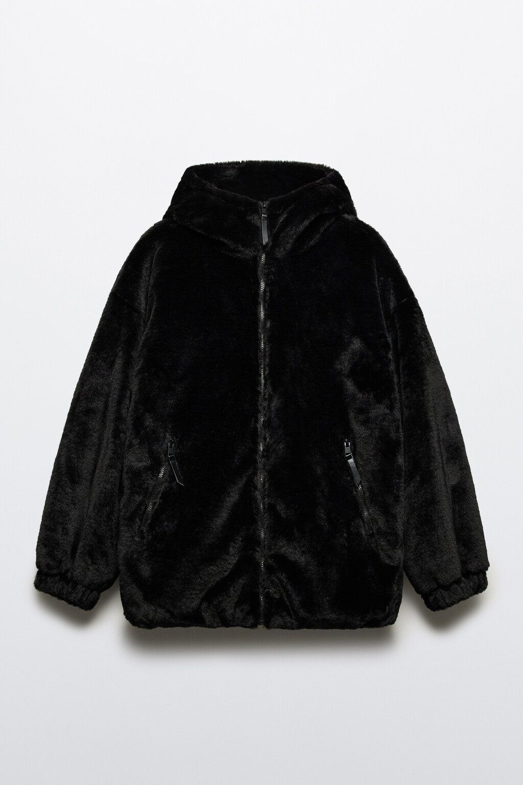 Куртка из искусственного меха с капюшоном - цвет черный - 9