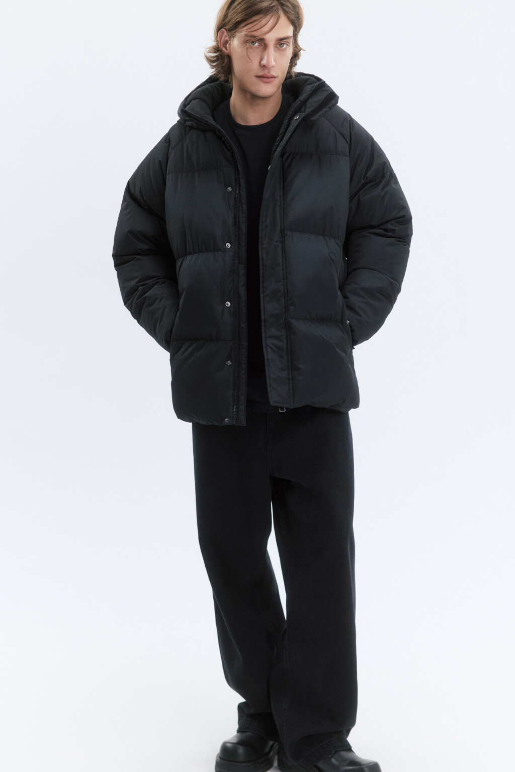 Куртка-пуховик стеганая с капюшоном - цвет черный - 1