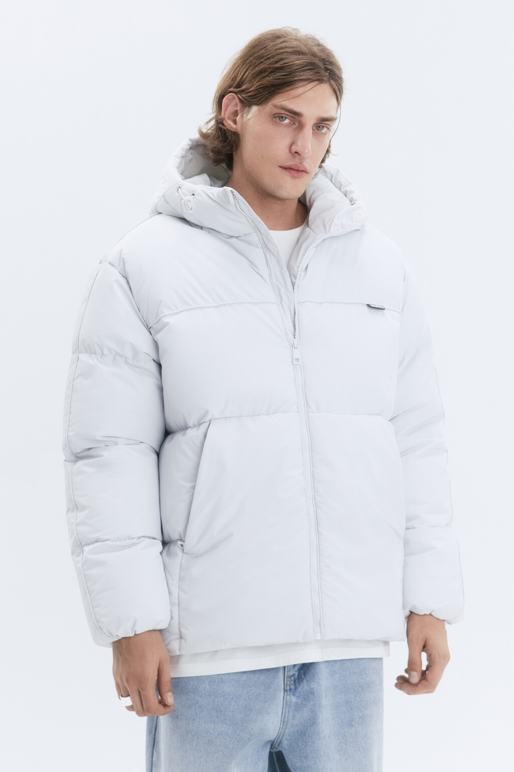 Куртка-пуховик стеганая с капюшоном - цвет серый - 3