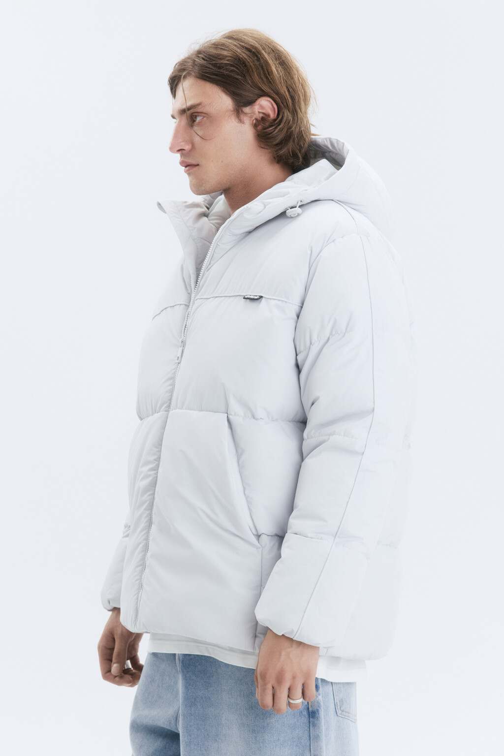 Куртка-пуховик стеганая с капюшоном - цвет серый - 4