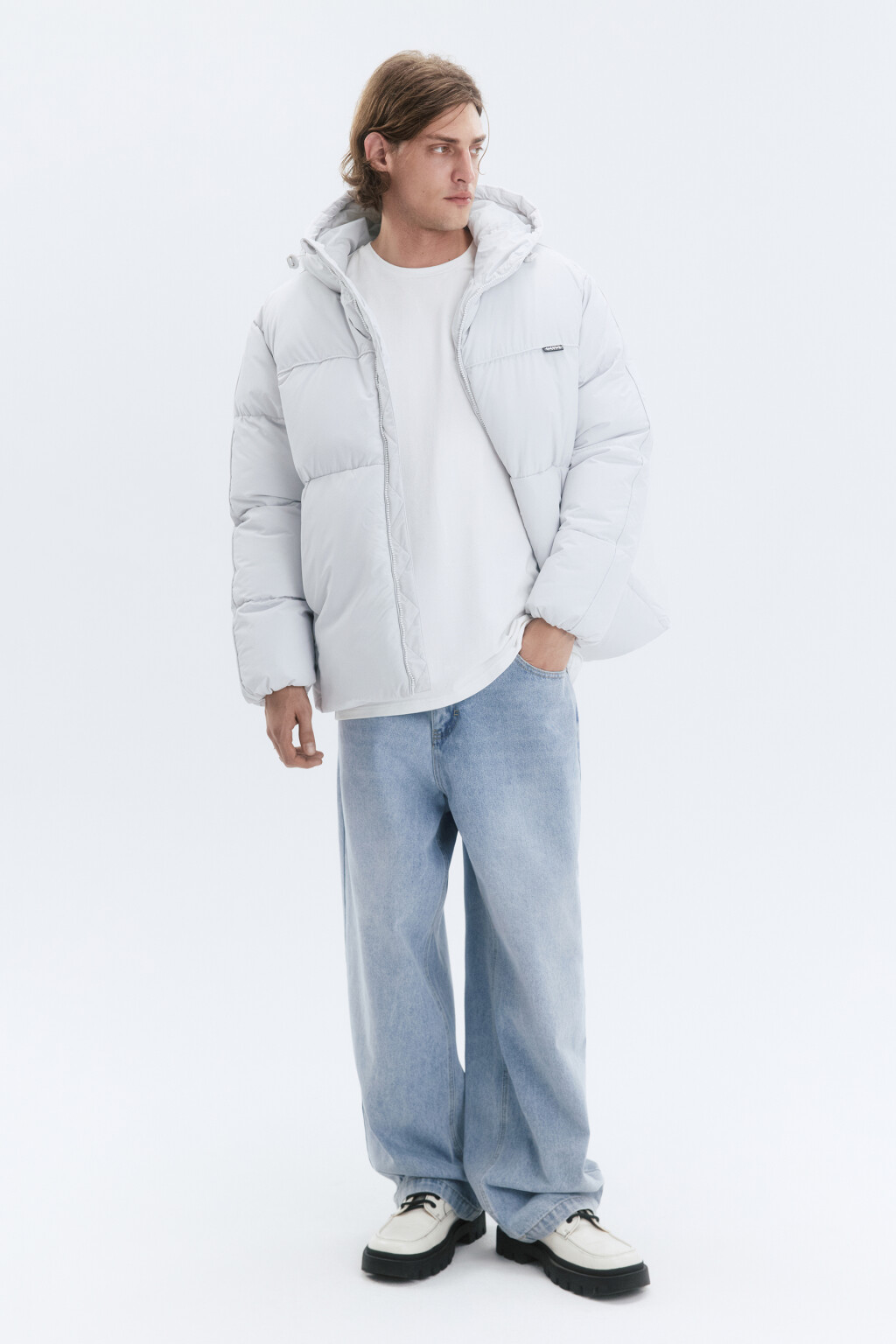 Куртка-пуховик стеганая с капюшоном - цвет серый - 6