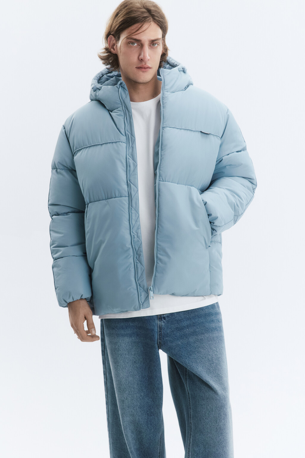 Куртка-пуховик стеганая с капюшоном - цвет голубой - 1