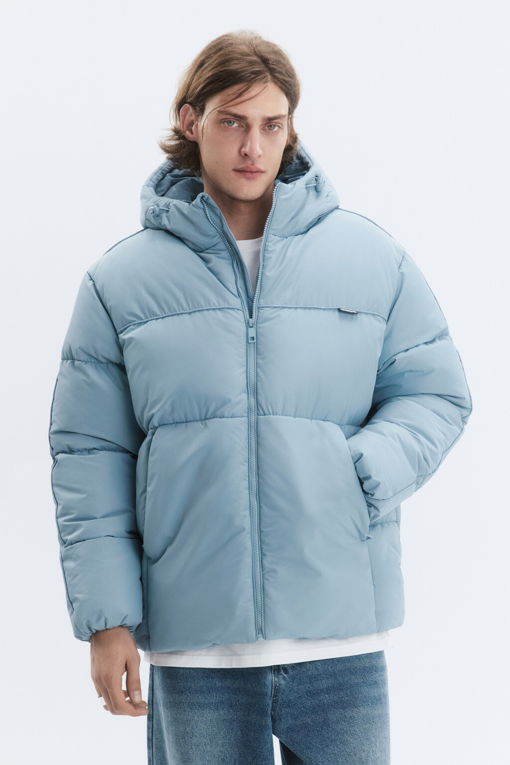 Куртка-пуховик стеганая с капюшоном - цвет голубой - 2