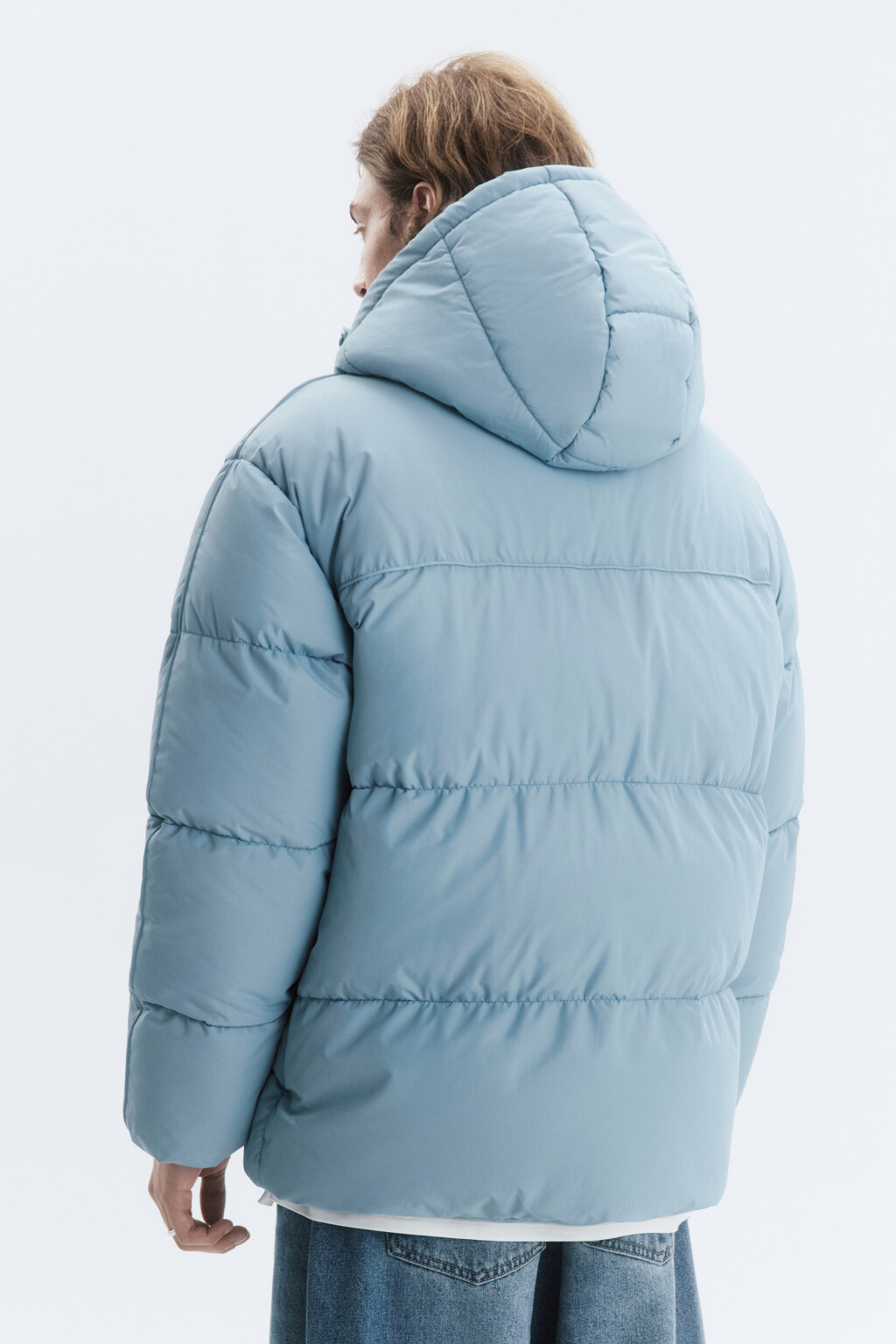 Куртка-пуховик стеганая с капюшоном - цвет голубой - 4