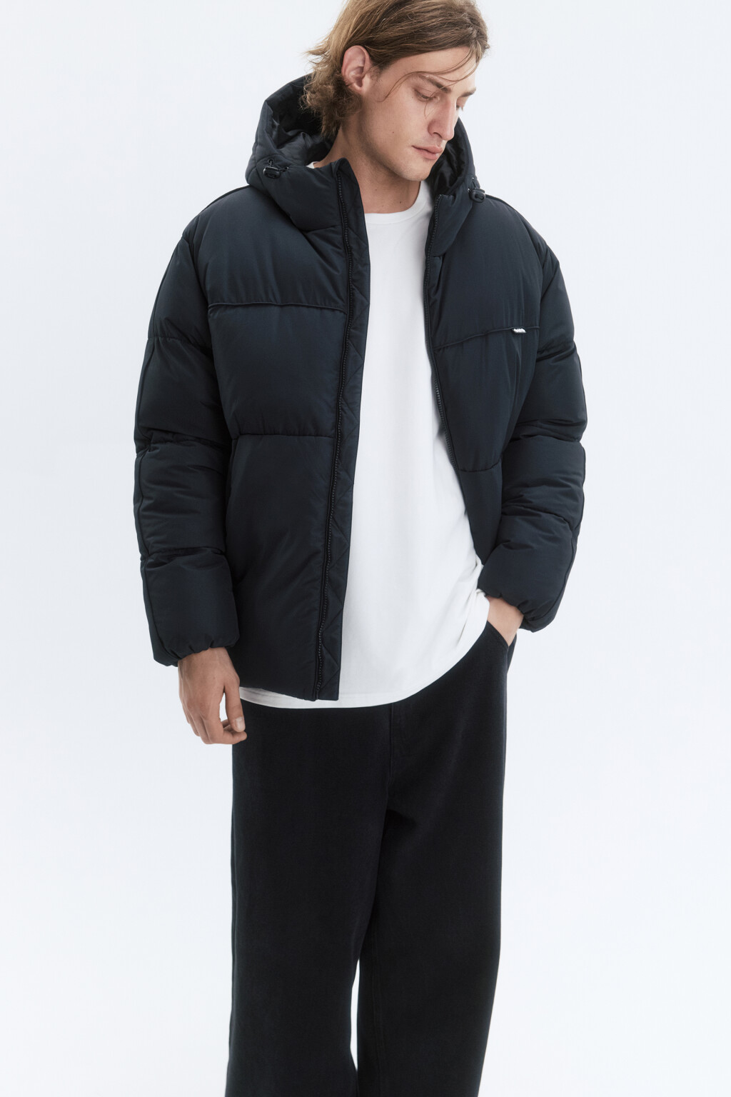 Куртка-пуховик стеганая с капюшоном - цвет черный - 1