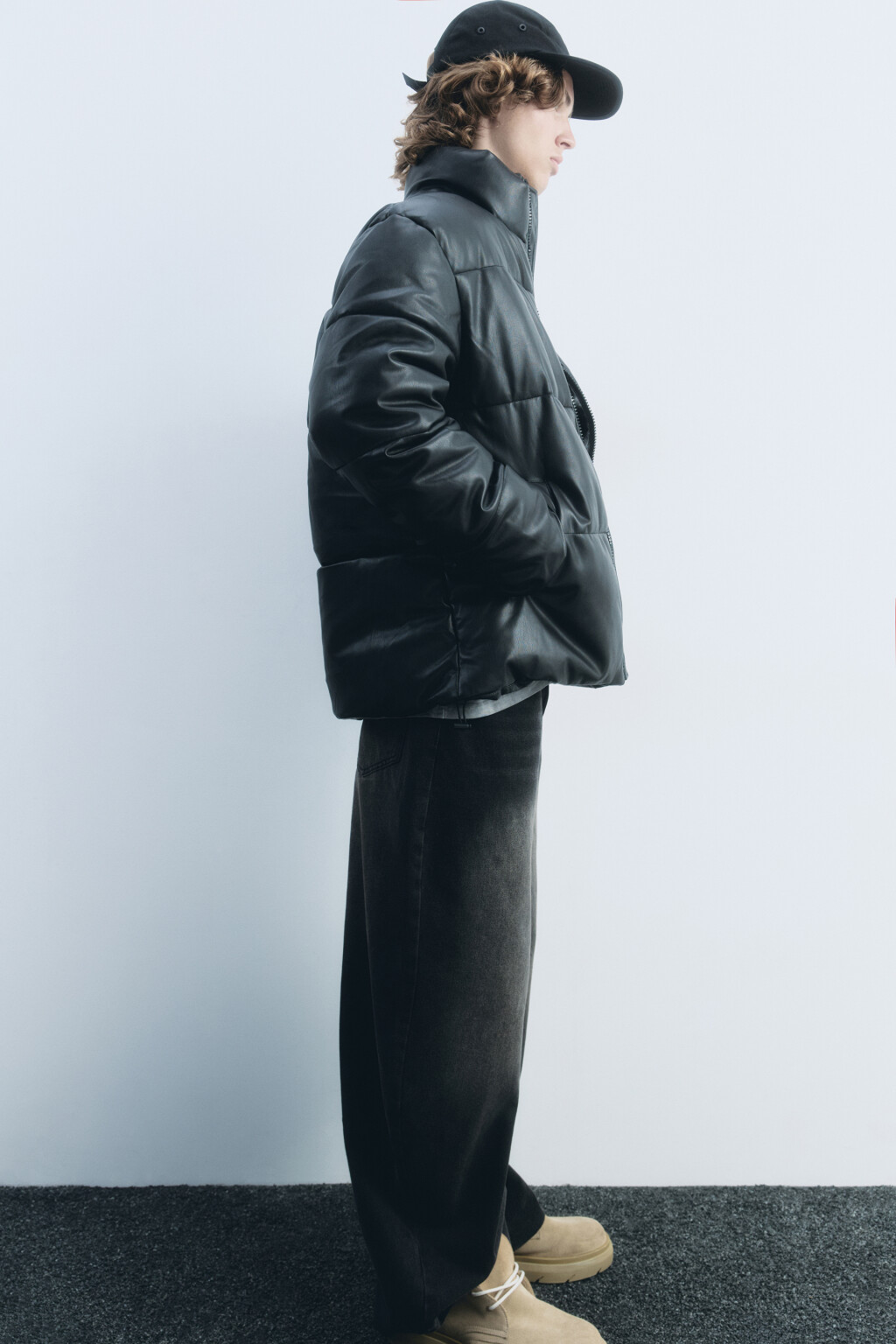 Куртка-пуховик стеганая из искусственной кожи - цвет черный - 1