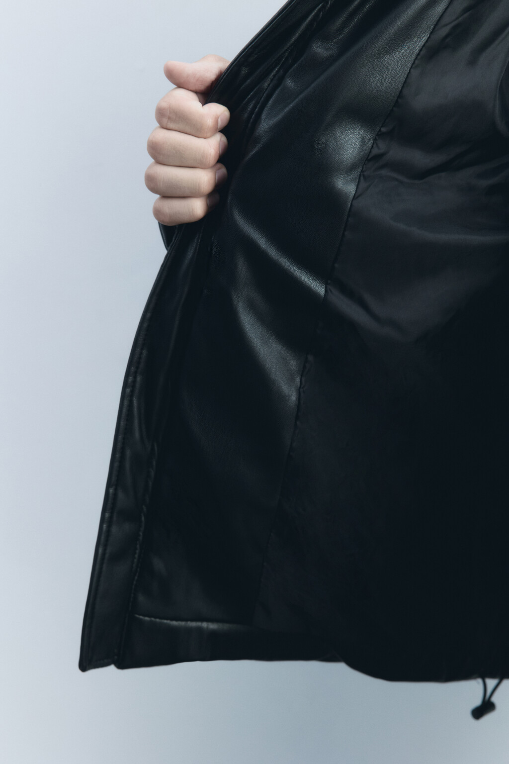 Куртка-пуховик стеганая из искусственной кожи - цвет черный - 9