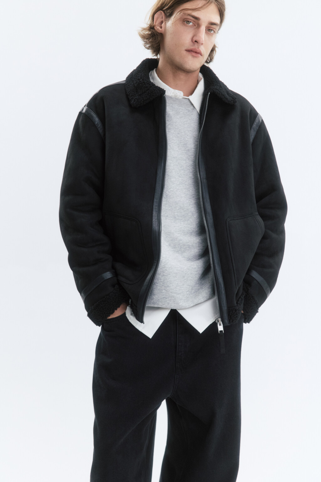 Куртка утепленная с замшевой фактурой - цвет черный - 1