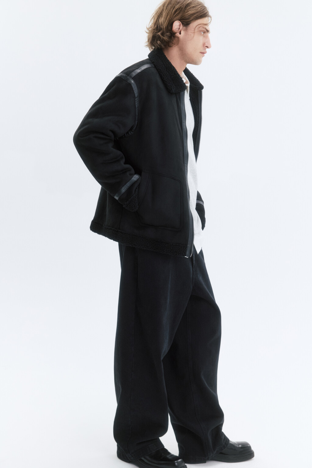 Куртка утепленная с замшевой фактурой - цвет черный - 2