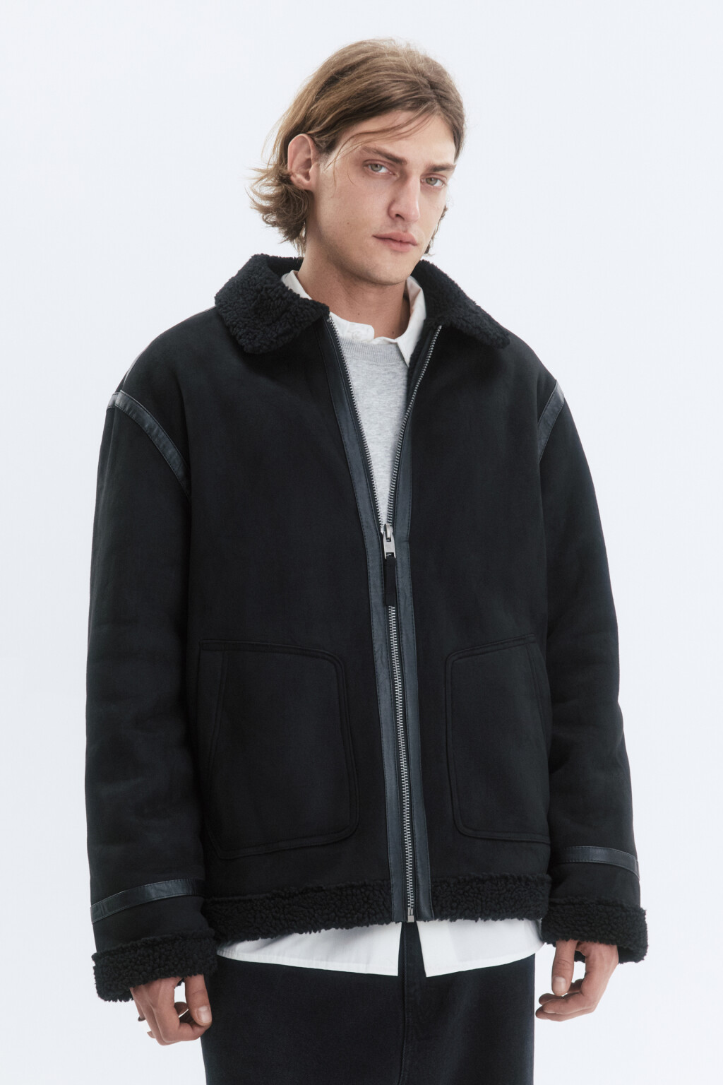 Куртка утепленная с замшевой фактурой - цвет черный - 3