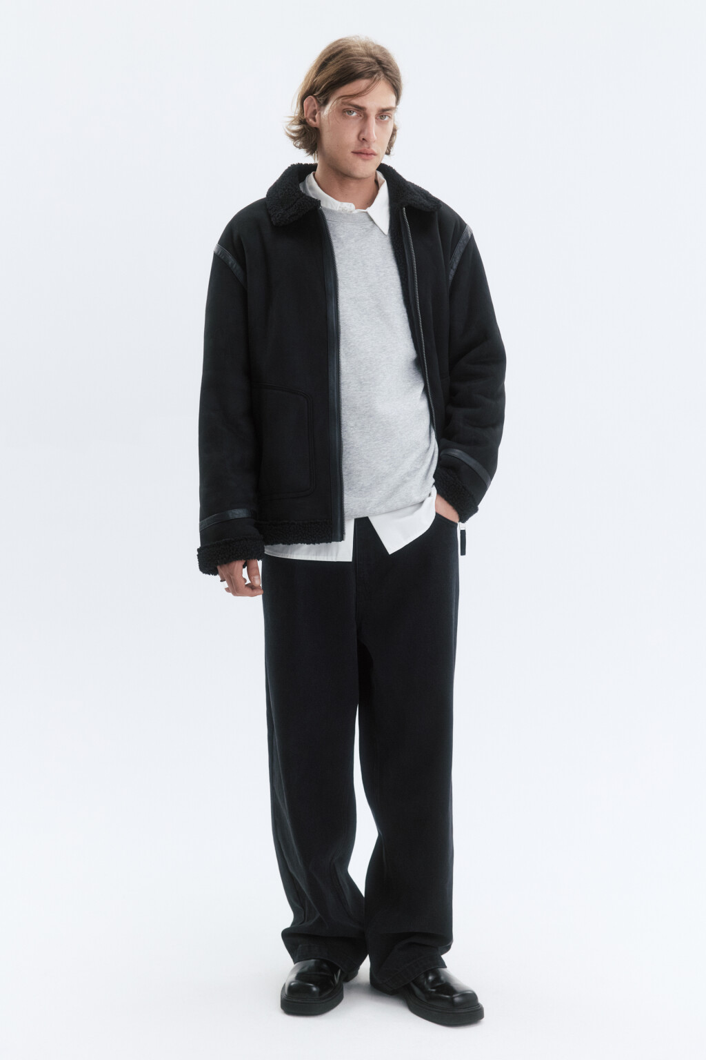 Куртка утепленная с замшевой фактурой - цвет черный - 6