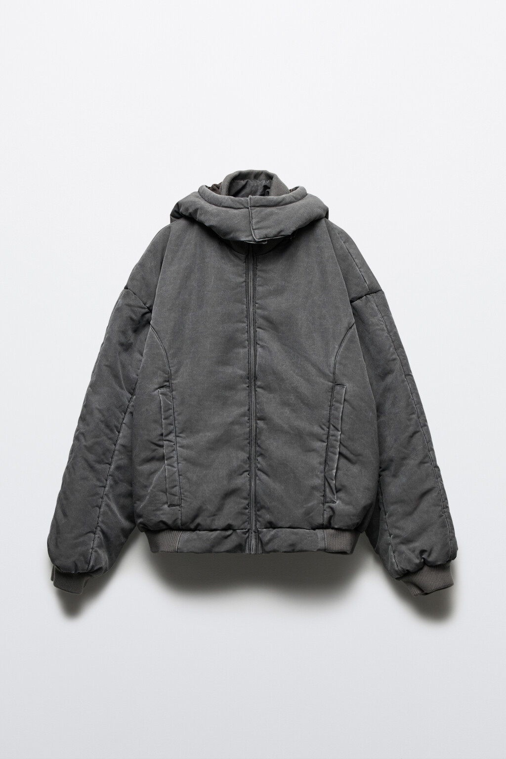 Куртка-бомбер с капюшоном и вареным эффектом - цвет серый - 11