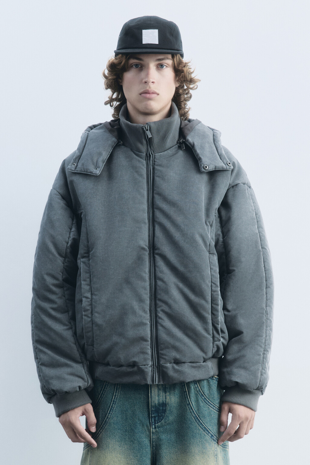 Куртка-бомбер с капюшоном и вареным эффектом - цвет серый - 3