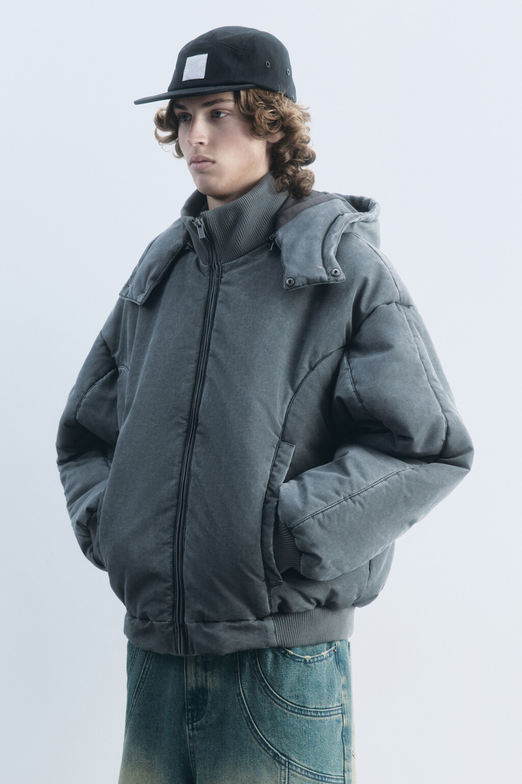 Куртка-бомбер с капюшоном и вареным эффектом - цвет серый - 4