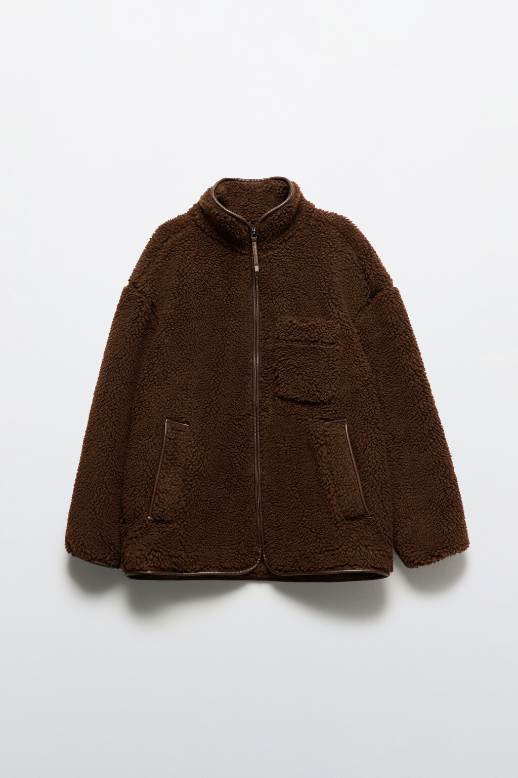 Куртка-чебурашка oversize с воротником-стойкой - цвет коричневый - 10