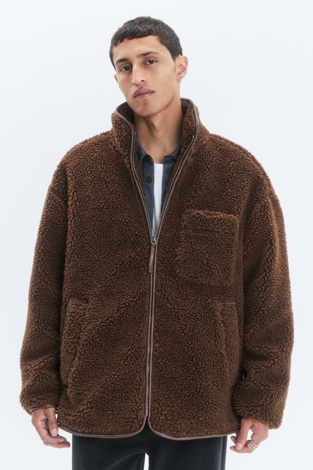 Куртка-чебурашка oversize с воротником-стойкой - цвет коричневый - 2