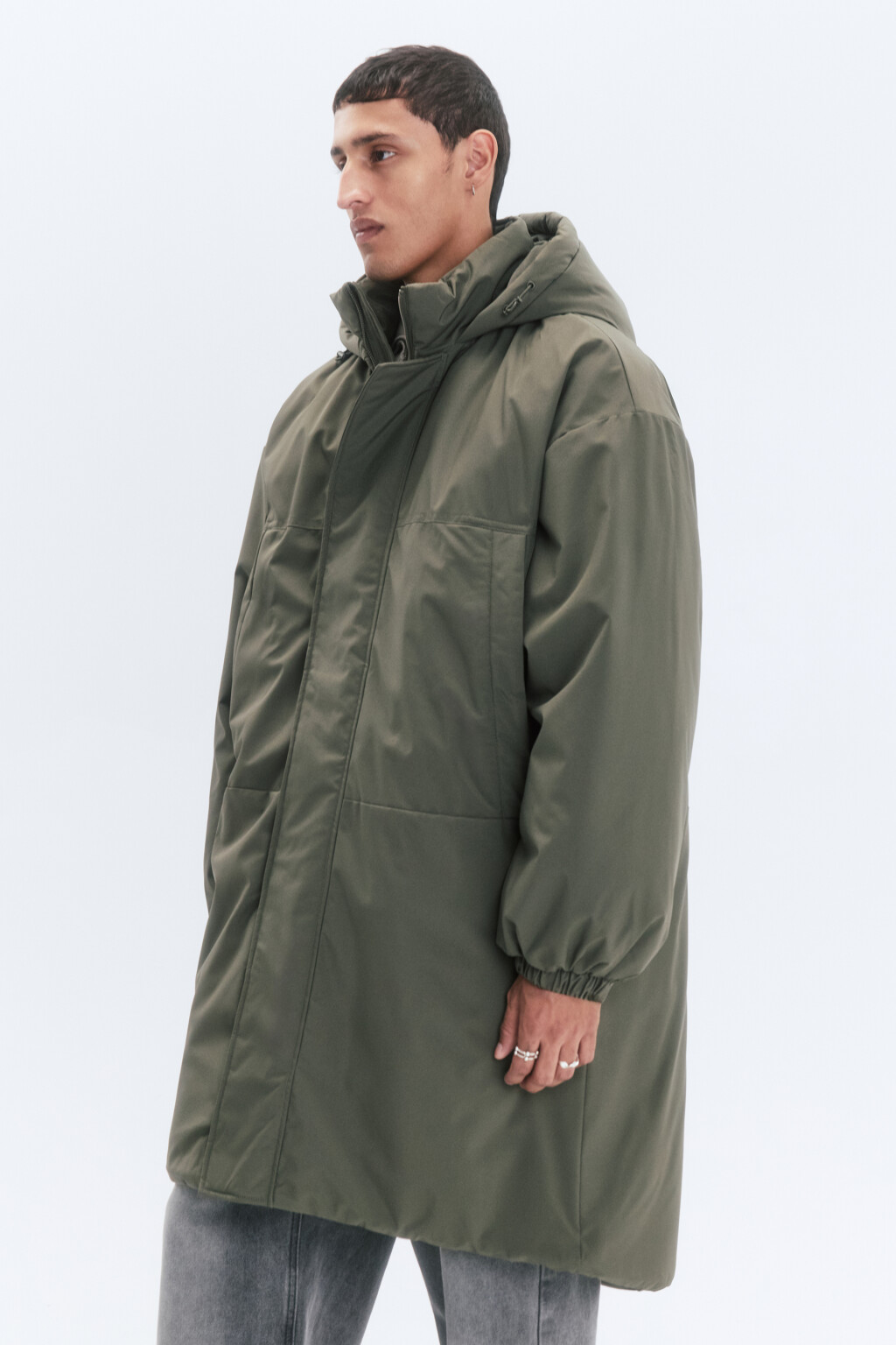 Куртка-парка длинная утепленная с капюшоном - цвет зеленый - 3