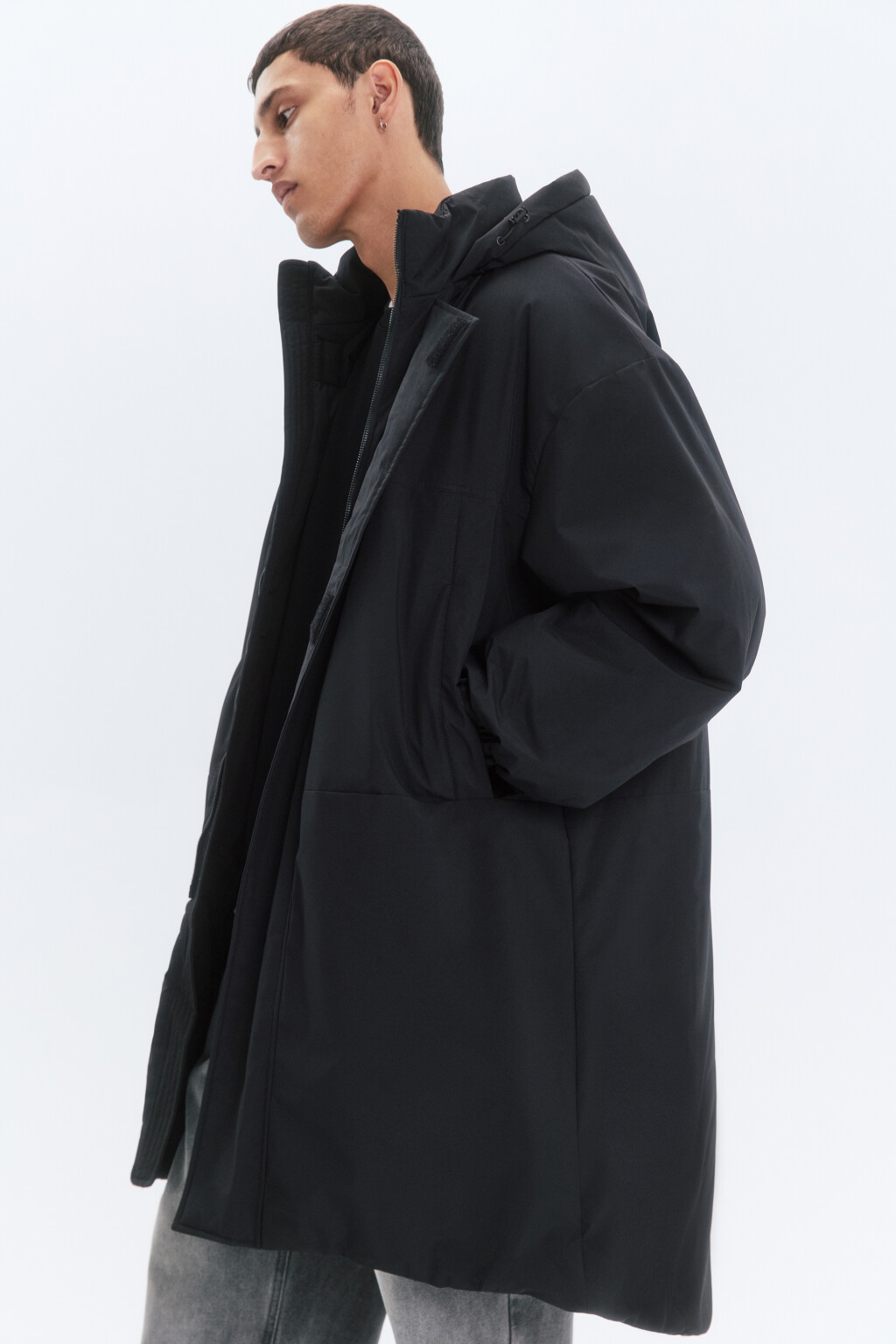 Куртка-парка длинная утепленная с капюшоном - цвет черный - 1