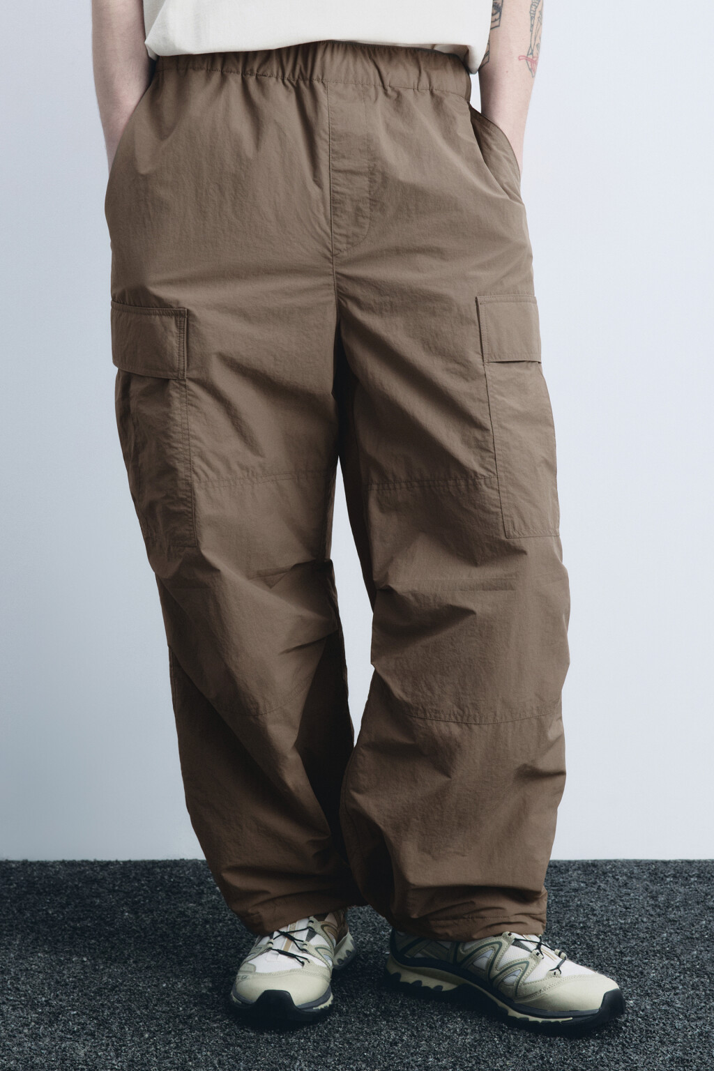 Брюки-парашюты широкие утепленные - цвет коричневый - 2