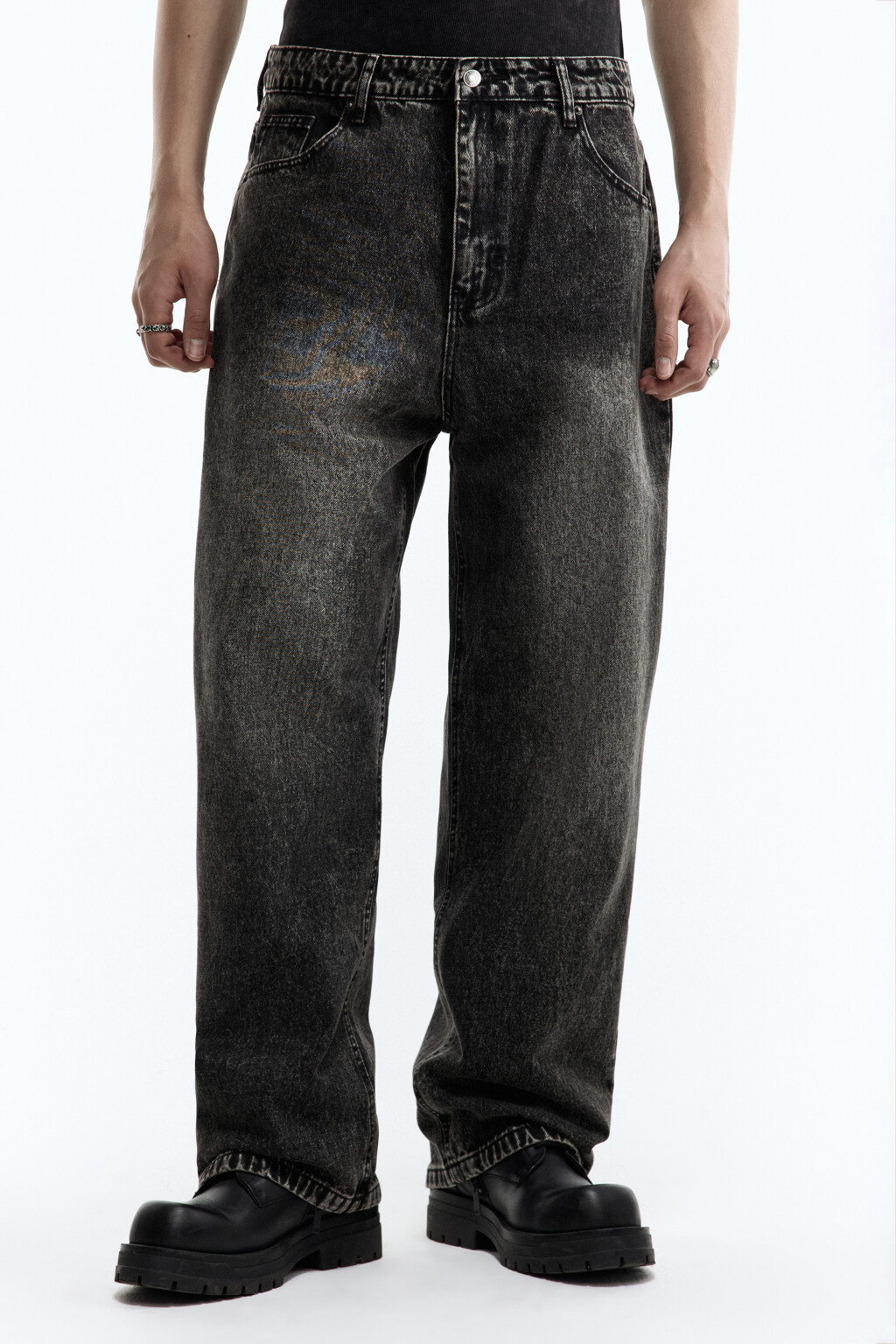Джинсы широкие со средней посадкой - цвет серый - 1