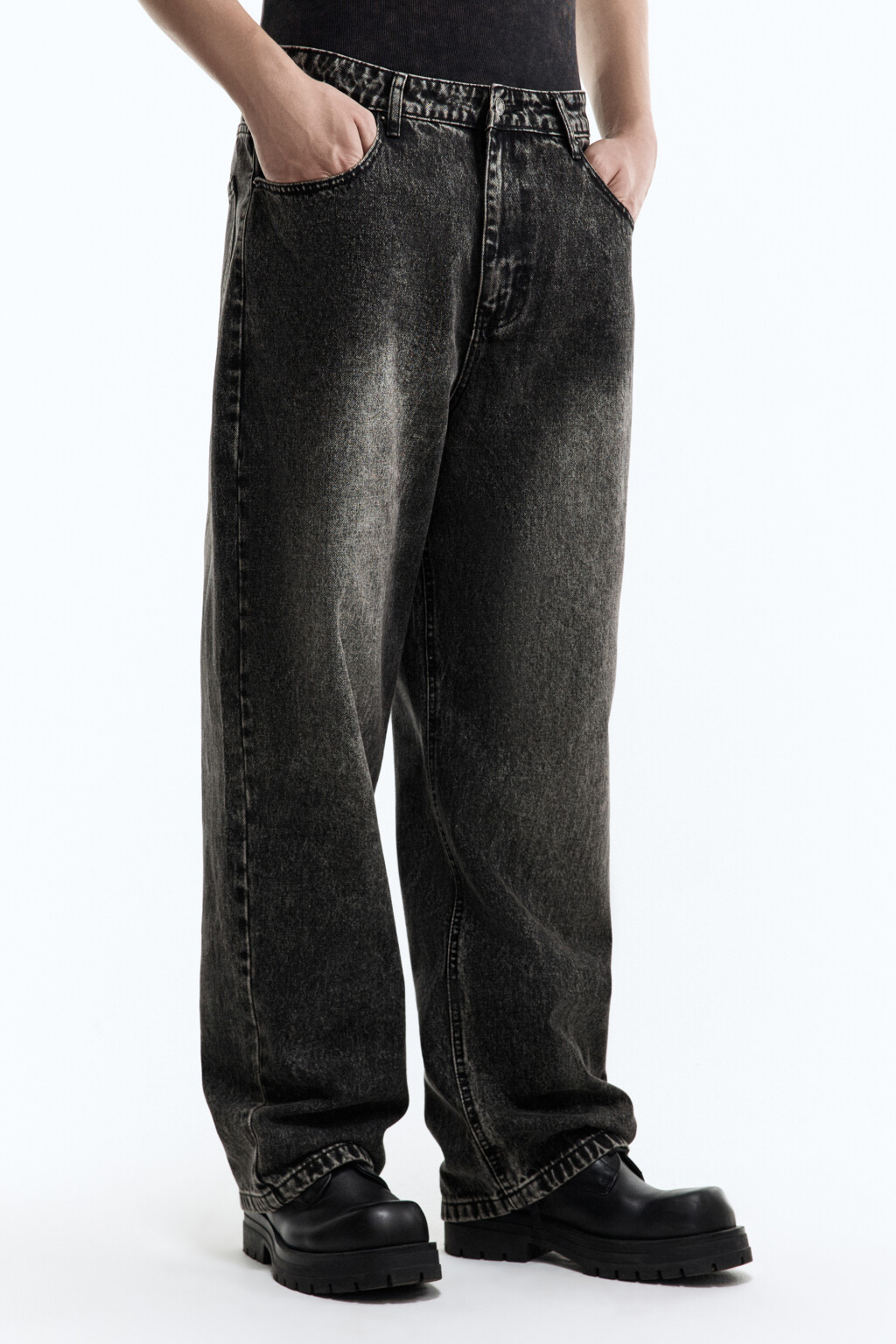 Джинсы широкие со средней посадкой - цвет серый - 3