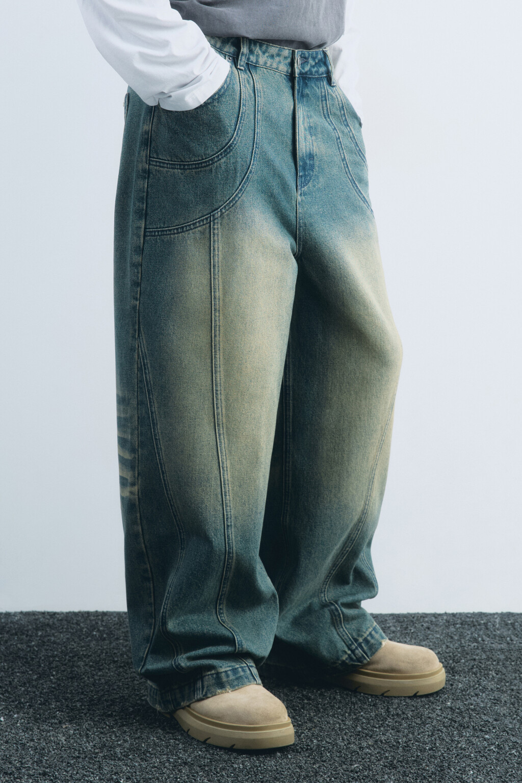 Джинсы широкие с эффектом масляной стирки - цвет голубой - 5