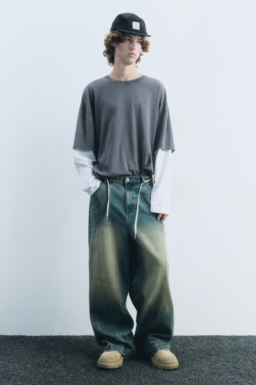 Джинсы широкие с эффектом масляной стирки - цвет голубой - 7