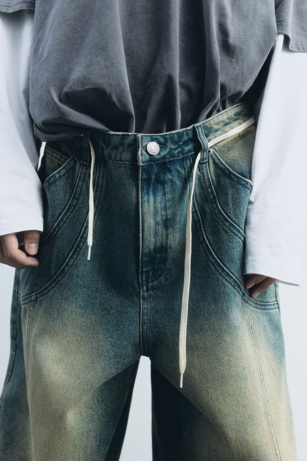 Джинсы широкие с эффектом масляной стирки - цвет голубой - 8