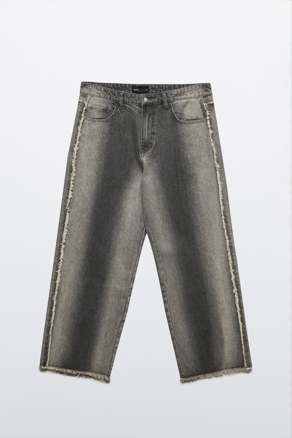 Джинсы широкие с открытыми срезами и бахромой - цвет серый - 9