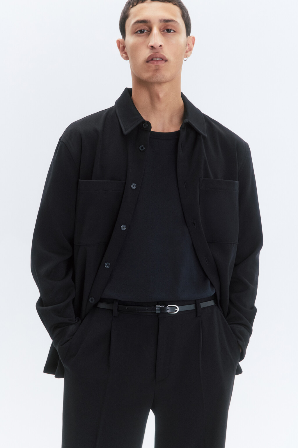 Рубашка-овершот утепленная с нагрудными карманами - цвет черный - 1