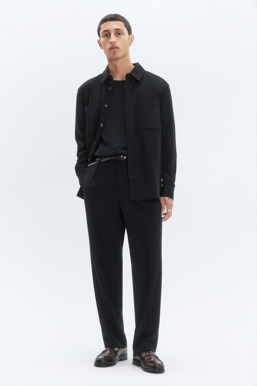 Рубашка-овершот утепленная с нагрудными карманами - цвет черный - 4